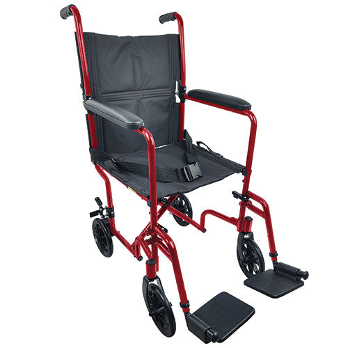 19 inch aluminum transport wheelchair red
